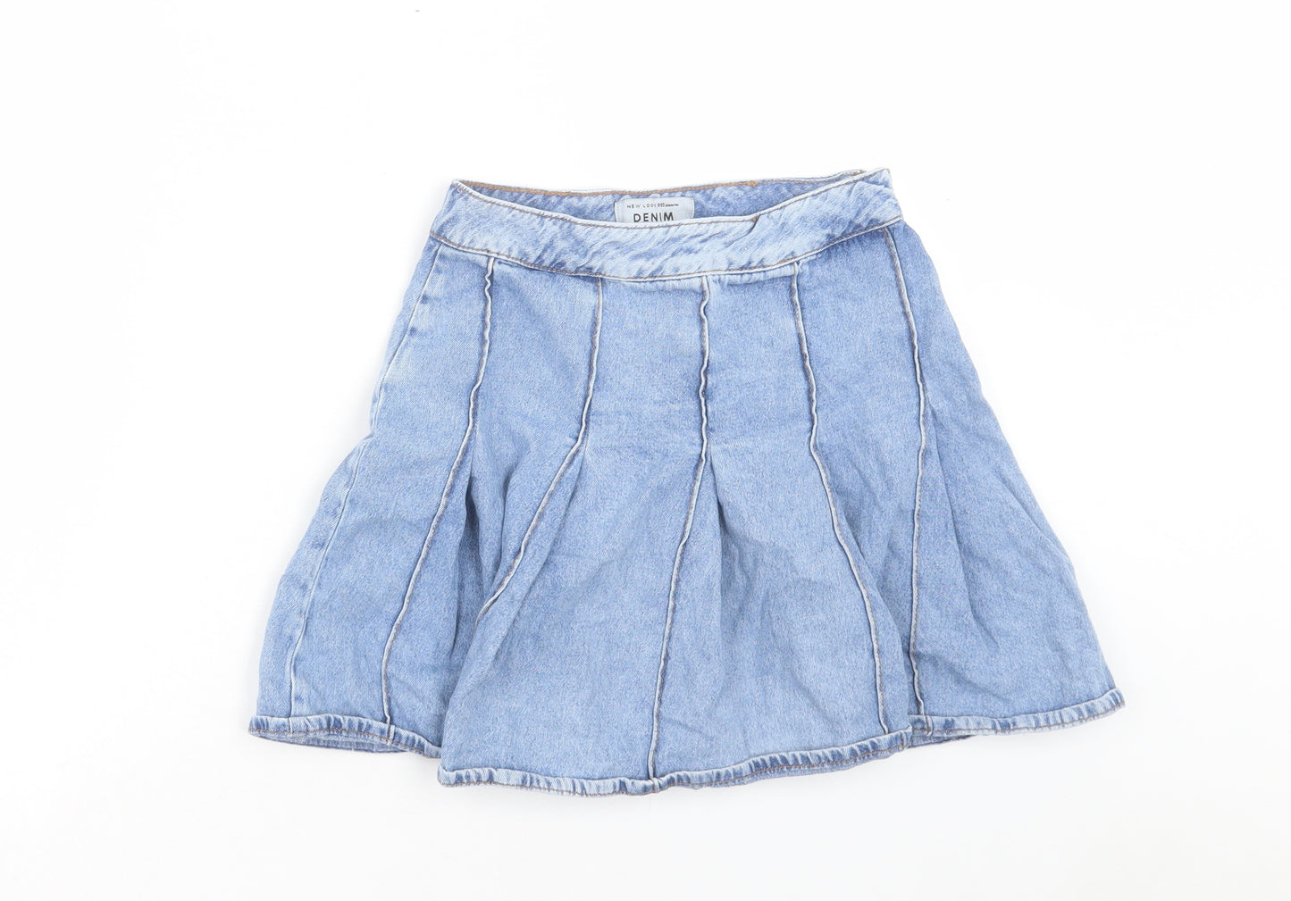 New Look Girls Blue Cotton Skater Skirt Size 12 Years Regular Zip