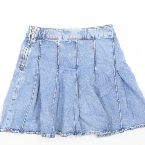 New Look Girls Blue Cotton Skater Skirt Size 12 Years Regular Zip