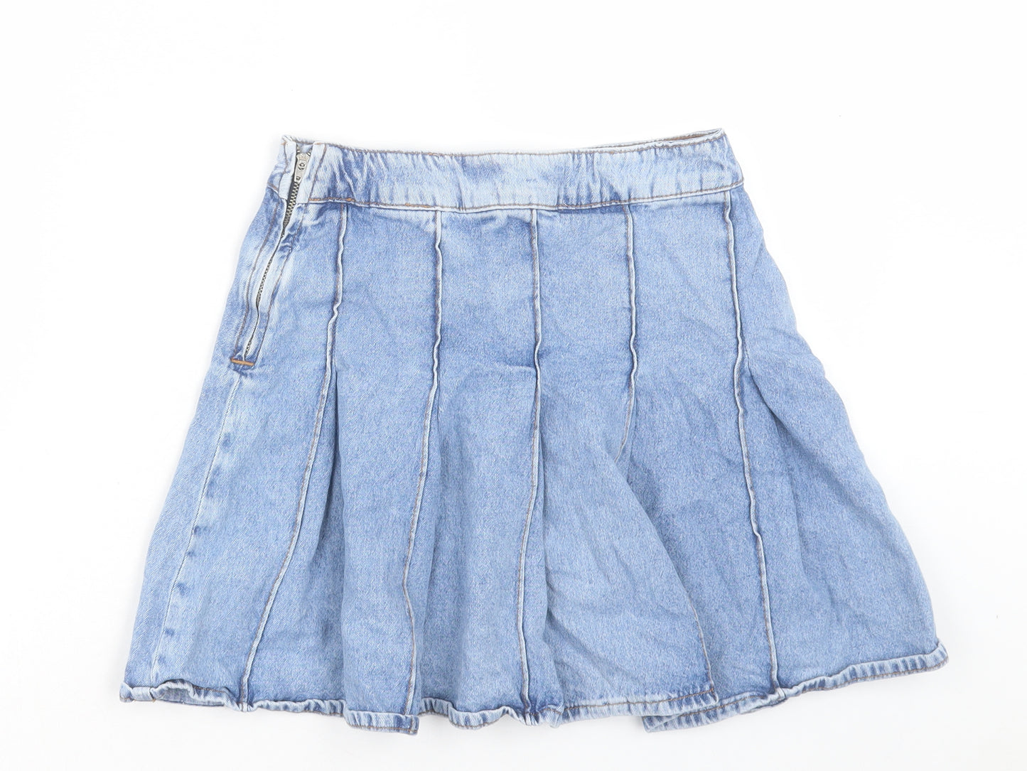 New Look Girls Blue Cotton Skater Skirt Size 12 Years Regular Zip