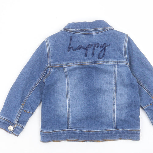 Denim & Co. Girls Blue Basic Jacket Jacket Size 12-18 Months Button - Happy