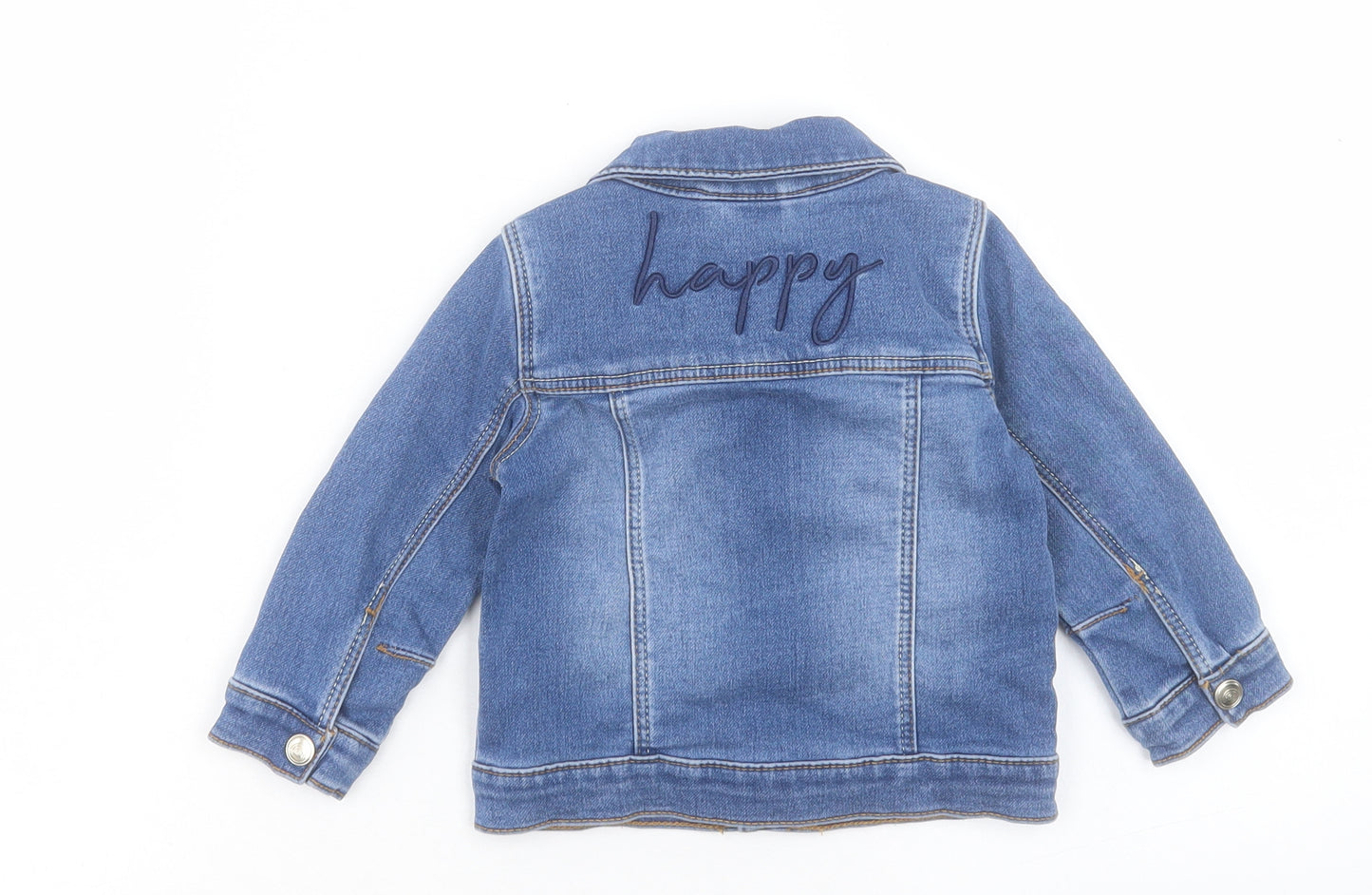 Denim & Co. Girls Blue Basic Jacket Jacket Size 12-18 Months Button - Happy