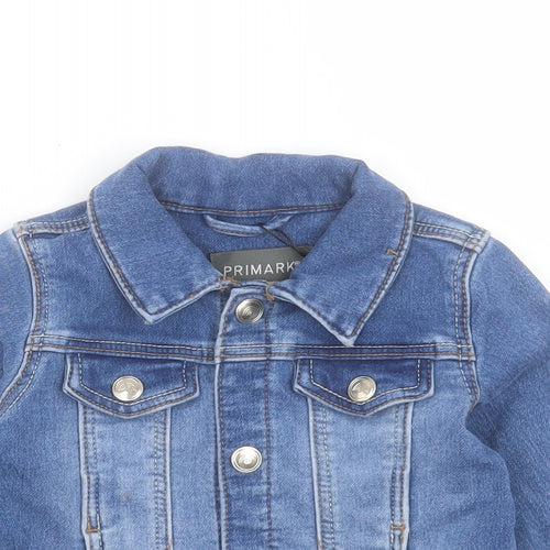 Denim & Co. Girls Blue Basic Jacket Jacket Size 12-18 Months Button - Happy