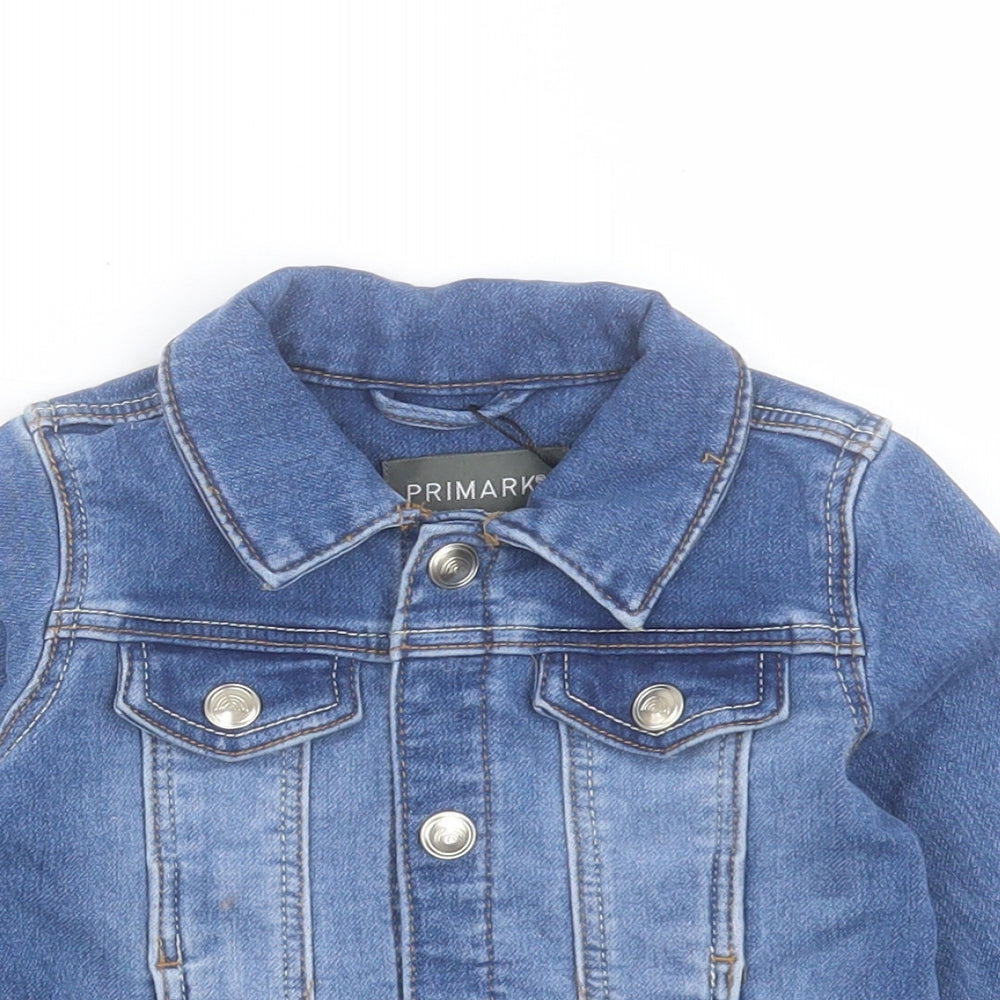 Denim & Co. Girls Blue Basic Jacket Jacket Size 12-18 Months Button - Happy
