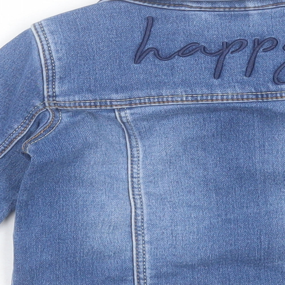 Denim & Co. Girls Blue Basic Jacket Jacket Size 12-18 Months Button - Happy