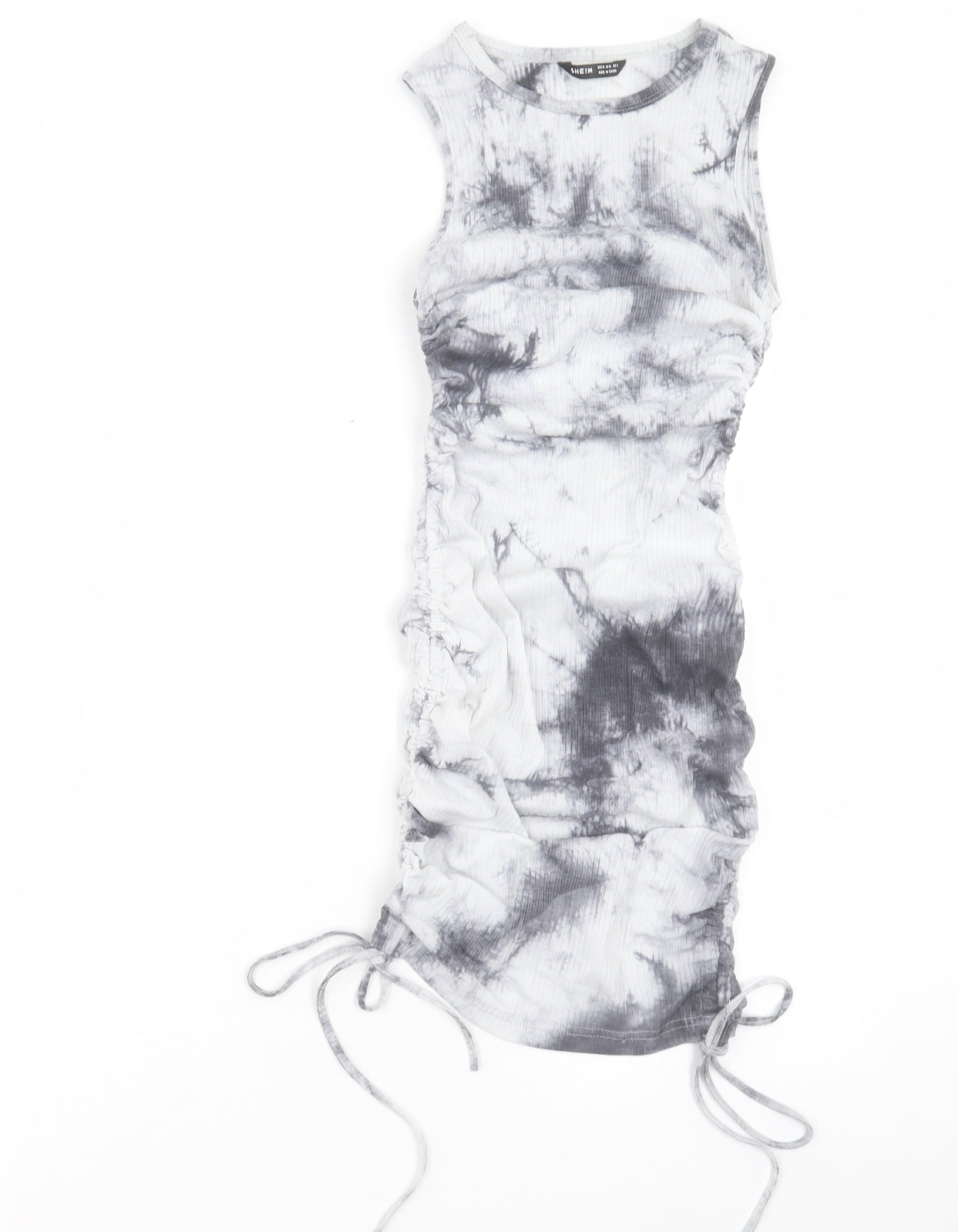 SheIn Womens Grey Tie Dye Cotton Bodycon Size XS Boat Neck Pullover - Ruched
