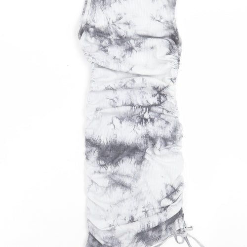SheIn Womens Grey Tie Dye Cotton Bodycon Size XS Boat Neck Pullover - Ruched