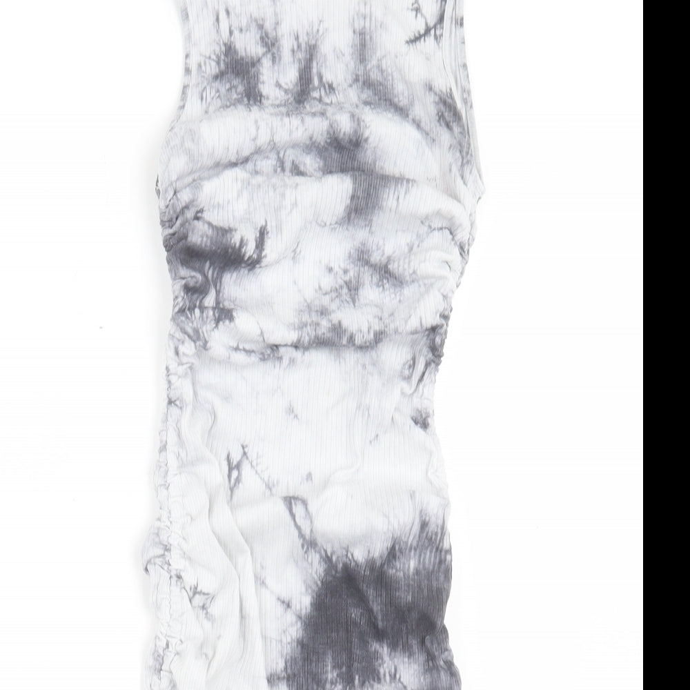 SheIn Womens Grey Tie Dye Cotton Bodycon Size XS Boat Neck Pullover - Ruched