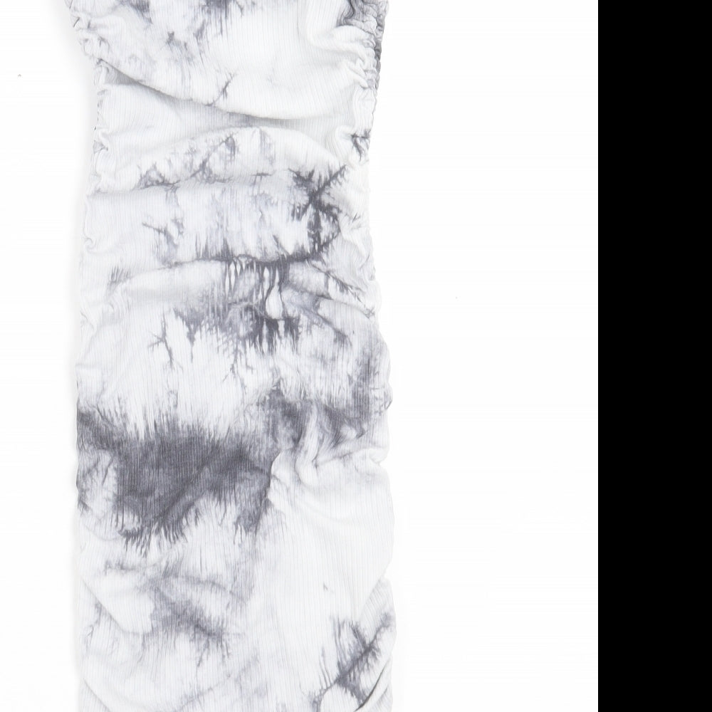 SheIn Womens Grey Tie Dye Cotton Bodycon Size XS Boat Neck Pullover - Ruched