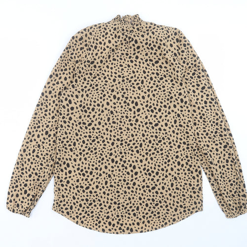 New Look Womens Brown Animal Print Polyester Basic Blouse Size 12 High Neck - Leopard Print