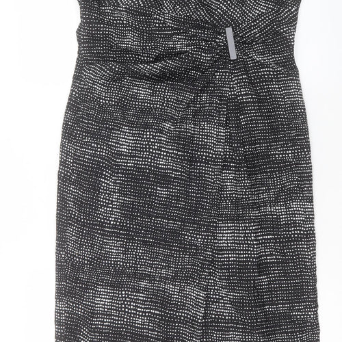 Gina Bacconi Womens Black Geometric Polyester Shift Size 12 Cowl Neck Zip