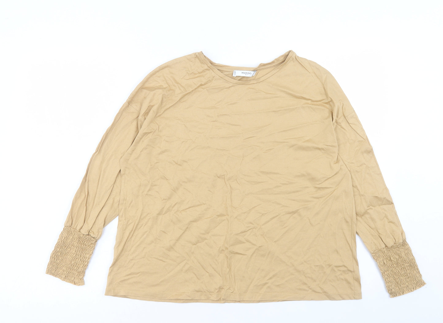 Mango Womens Brown Polyester Basic T-Shirt Size M Crew Neck