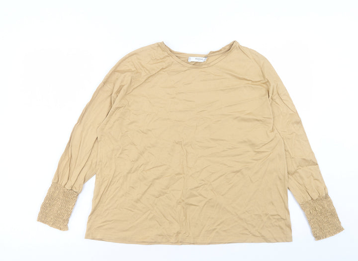 Mango Womens Brown Polyester Basic T-Shirt Size M Crew Neck