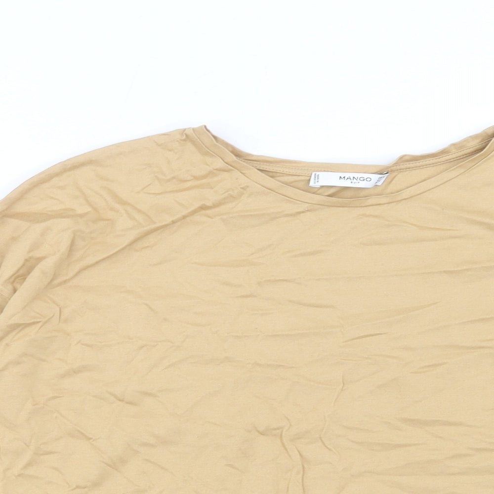 Mango Womens Brown Polyester Basic T-Shirt Size M Crew Neck