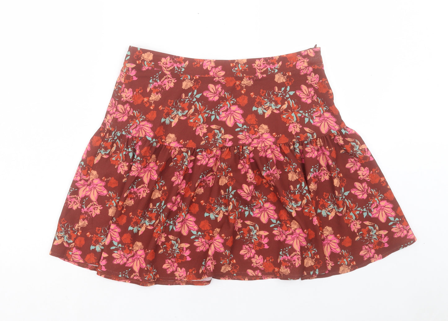 Harkel Womens Red Floral Polyester A-Line Skirt Size 12 Zip
