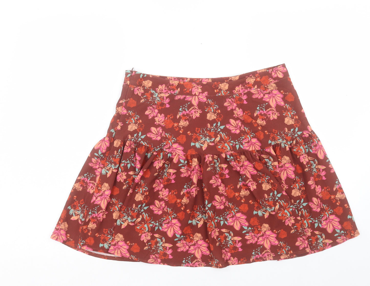 Harkel Womens Red Floral Polyester A-Line Skirt Size 12 Zip