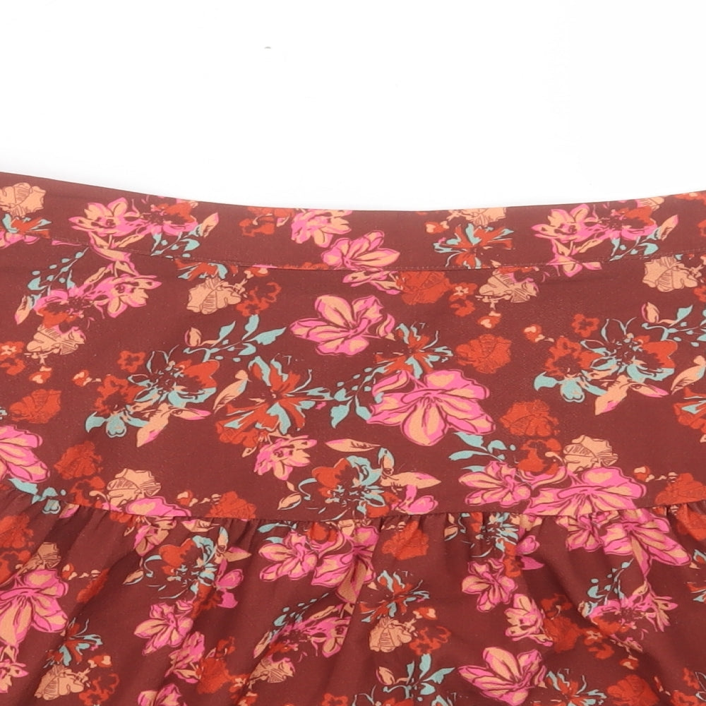 Harkel Womens Red Floral Polyester A-Line Skirt Size 12 Zip