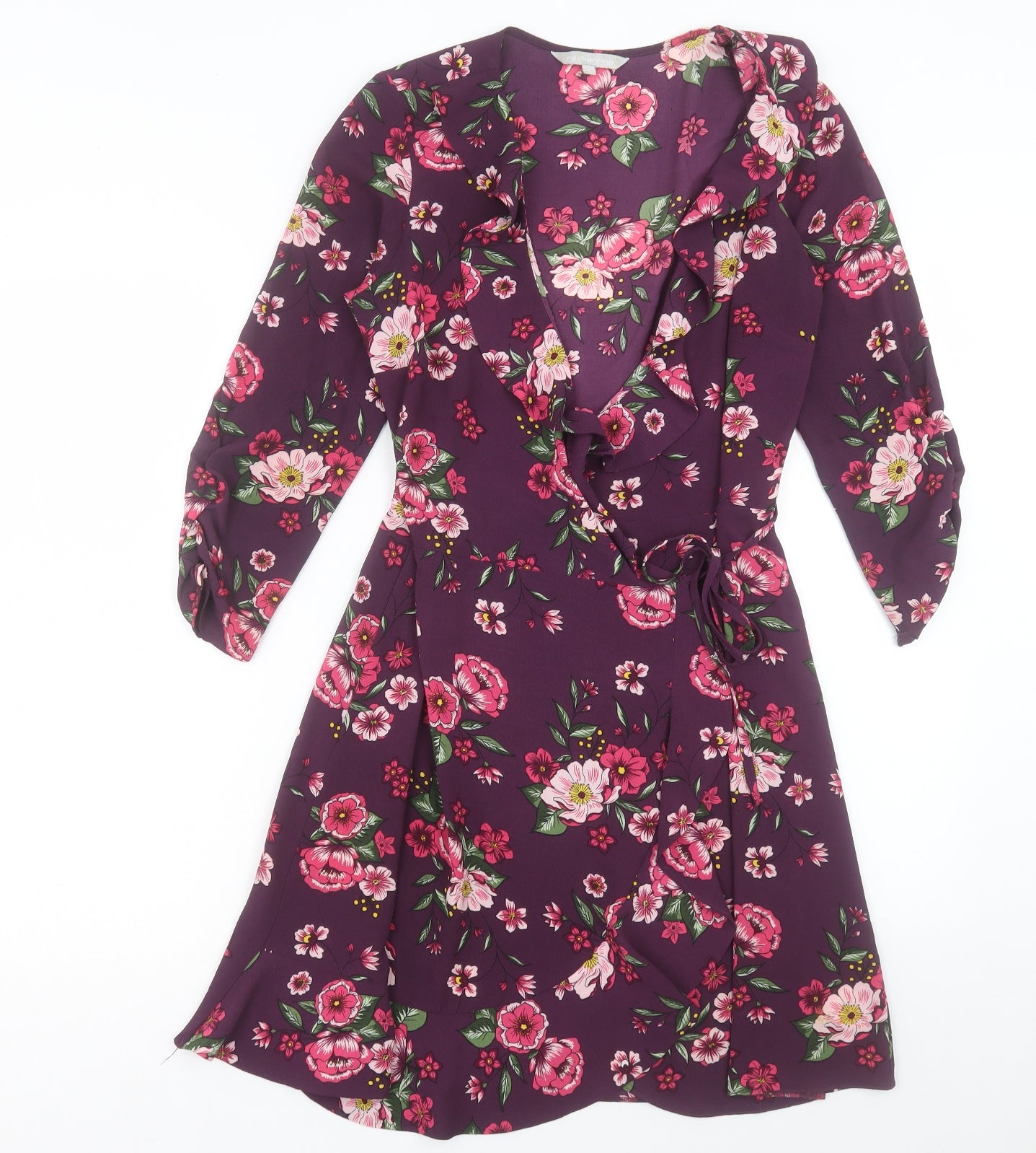 Red Herring Womens Purple Floral Polyester Wrap Dress Size 8 V-Neck Button