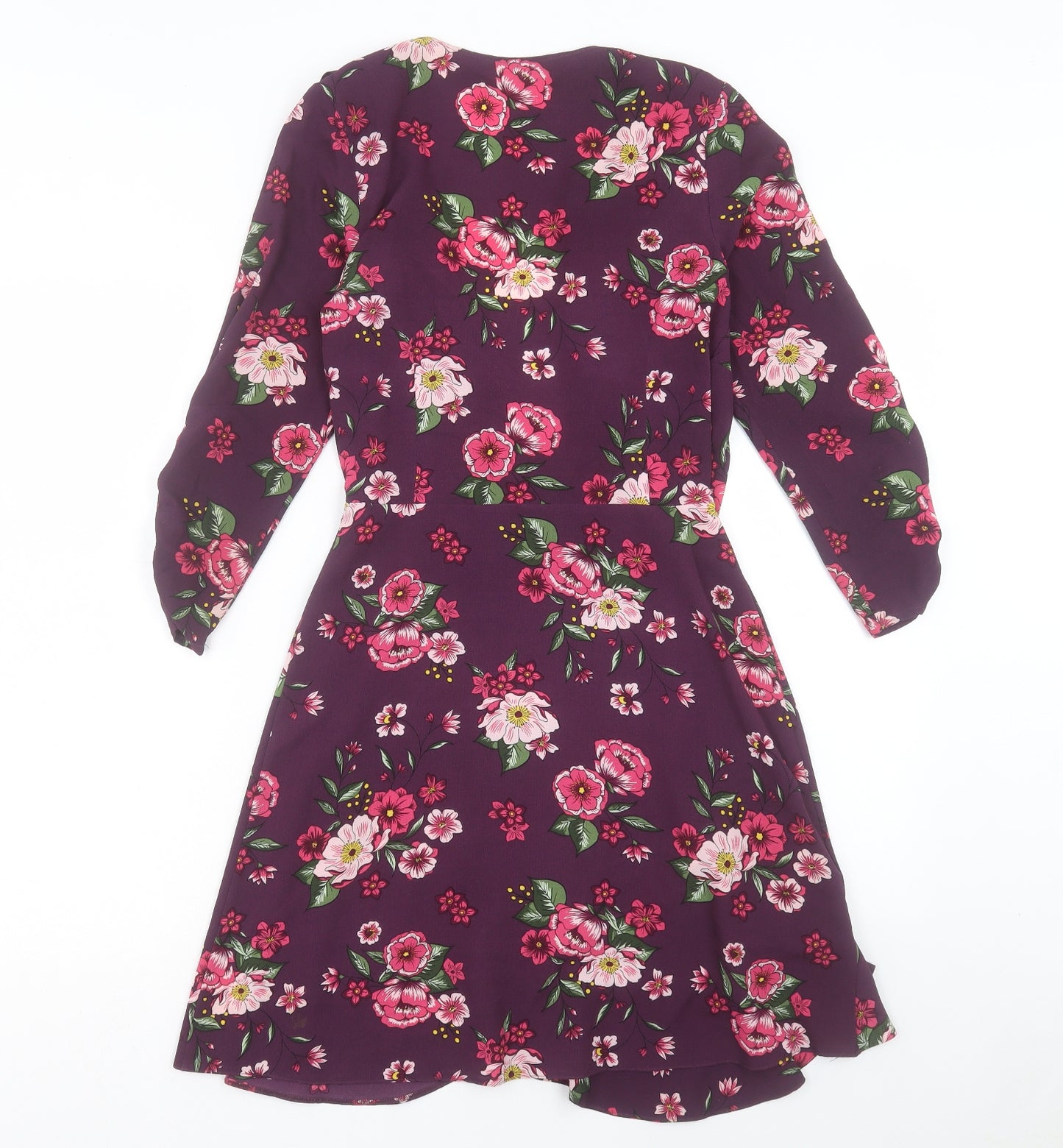 Red Herring Womens Purple Floral Polyester Wrap Dress Size 8 V-Neck Button