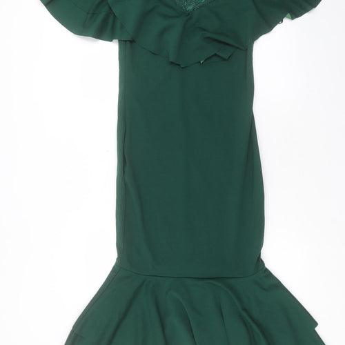 SheIn Womens Green Polyester A-Line Size L Boat Neck Pullover