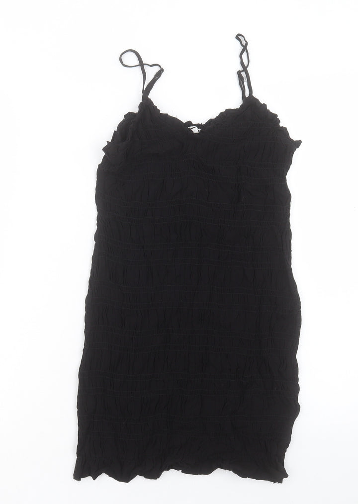 H&M Womens Black Viscose Bodycon Size S V-Neck Pullover