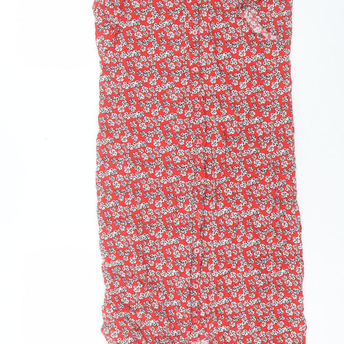 Papaya Womens Red Floral Viscose A-Line Size 10 V-Neck Button