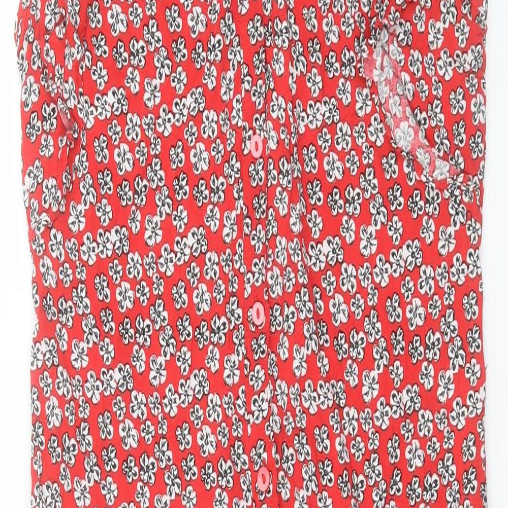 Papaya Womens Red Floral Viscose A-Line Size 10 V-Neck Button