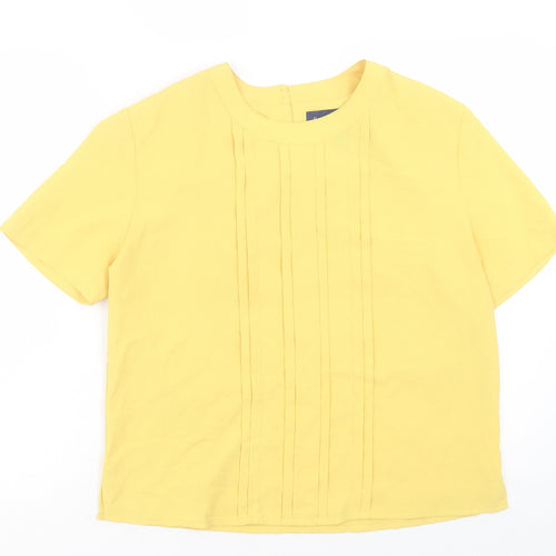Karen Scott Womens Yellow Polyester Basic T-Shirt Size S Crew Neck