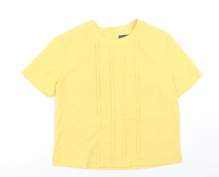 Karen Scott Womens Yellow Polyester Basic T-Shirt Size S Crew Neck