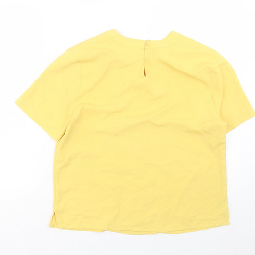 Karen Scott Womens Yellow Polyester Basic T-Shirt Size S Crew Neck
