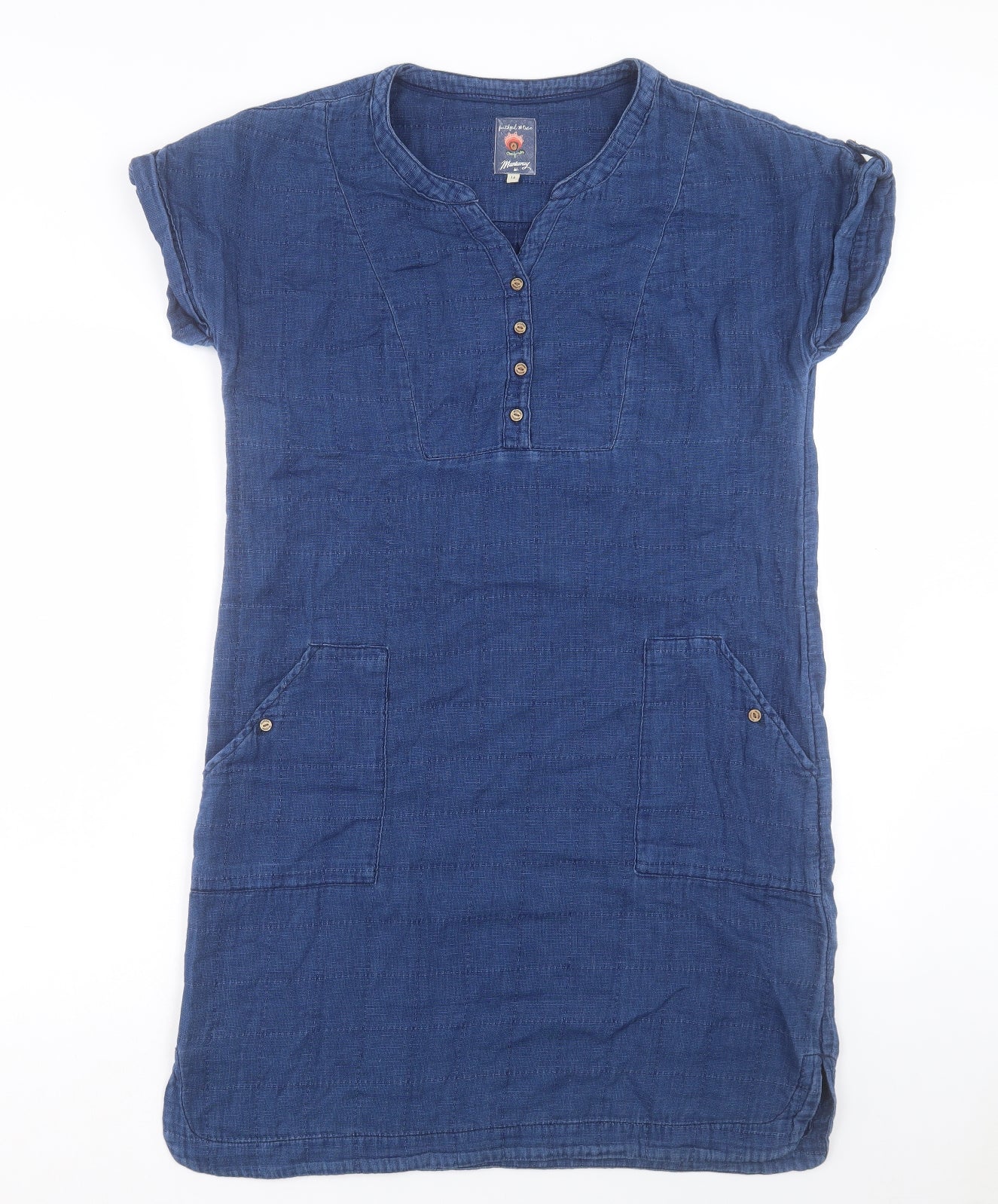 MANTARAY PRODUCTS Womens Blue Cotton Sheath Size 14 V-Neck Button