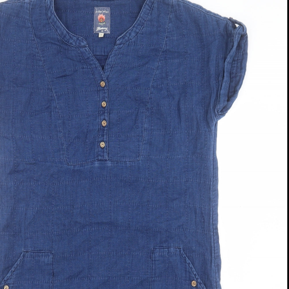 MANTARAY PRODUCTS Womens Blue Cotton Sheath Size 14 V-Neck Button
