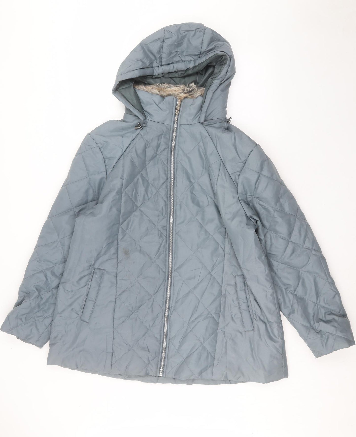 Ann De Lancay Womens Blue Quilted Coat Size L Zip