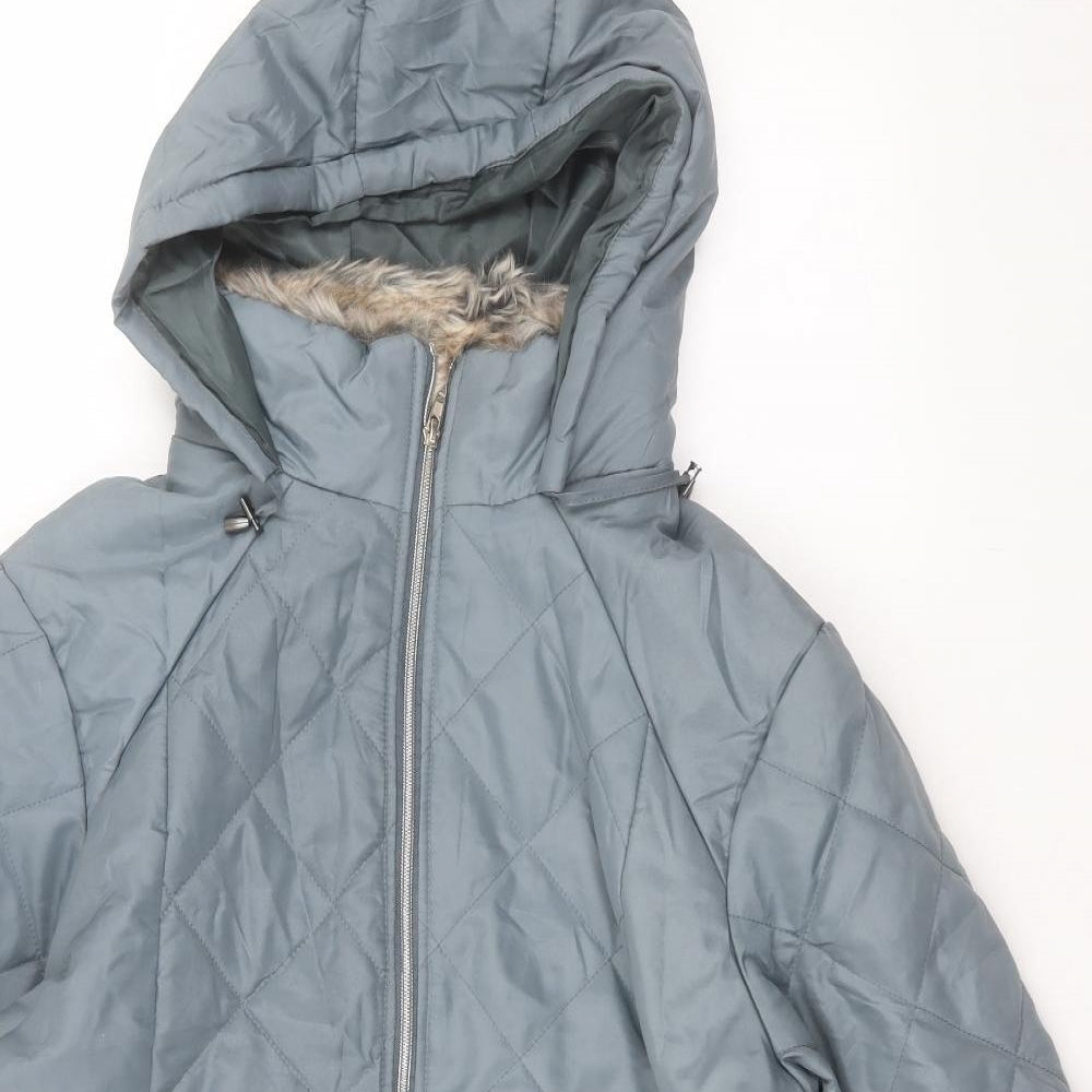 Ann De Lancay Womens Blue Quilted Coat Size L Zip