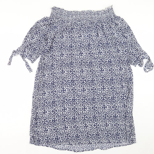 F&F Womens Blue Geometric Viscose A-Line Size 14 Boat Neck Pullover