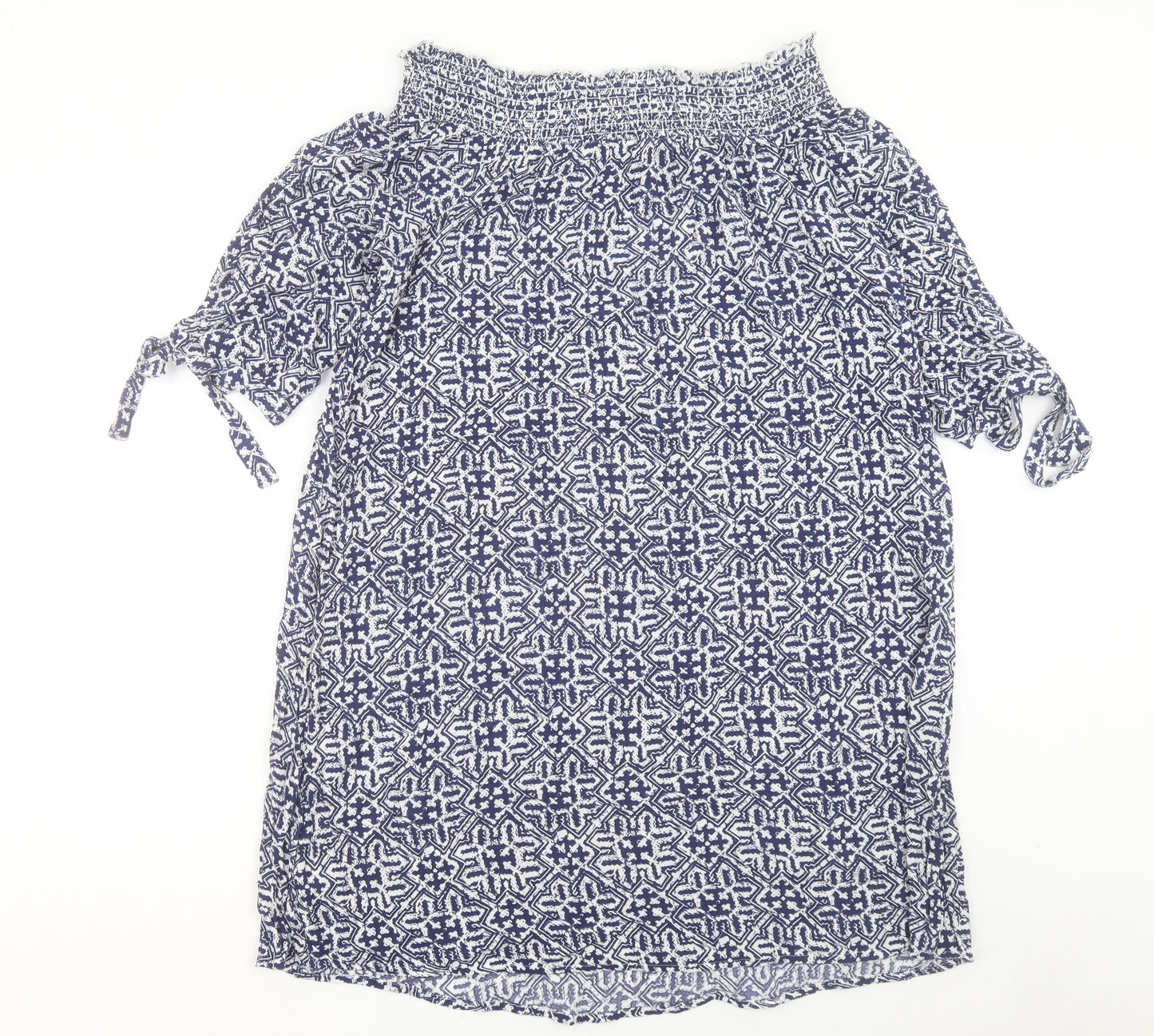 F&F Womens Blue Geometric Viscose A-Line Size 14 Boat Neck Pullover