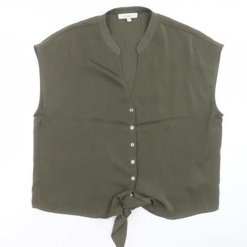 Oasis Womens Green Polyester Basic Button-Up Size 16 V-Neck - Tie At Front