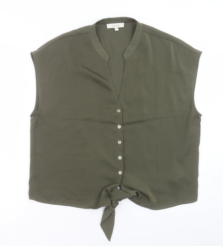 Oasis Womens Green Polyester Basic Button-Up Size 16 V-Neck - Tie At Front
