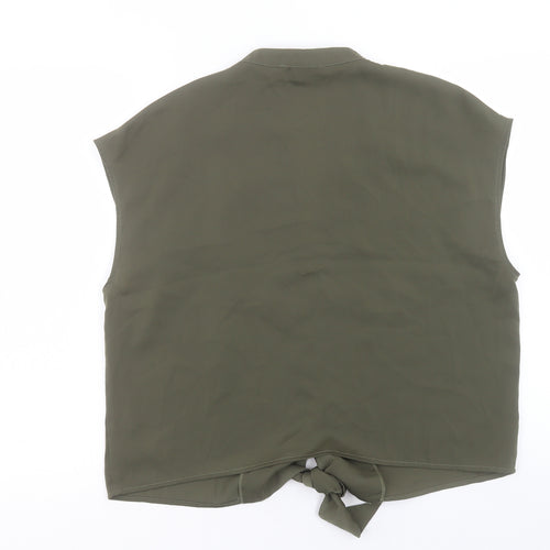 Oasis Womens Green Polyester Basic Button-Up Size 16 V-Neck - Tie At Front