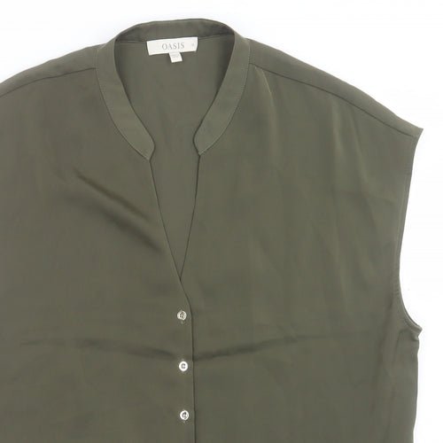 Oasis Womens Green Polyester Basic Button-Up Size 16 V-Neck - Tie At Front