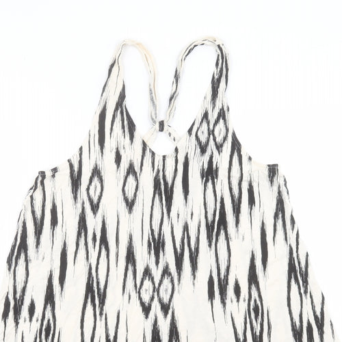 H&M Womens Beige Geometric Viscose A-Line Size M V-Neck Pullover