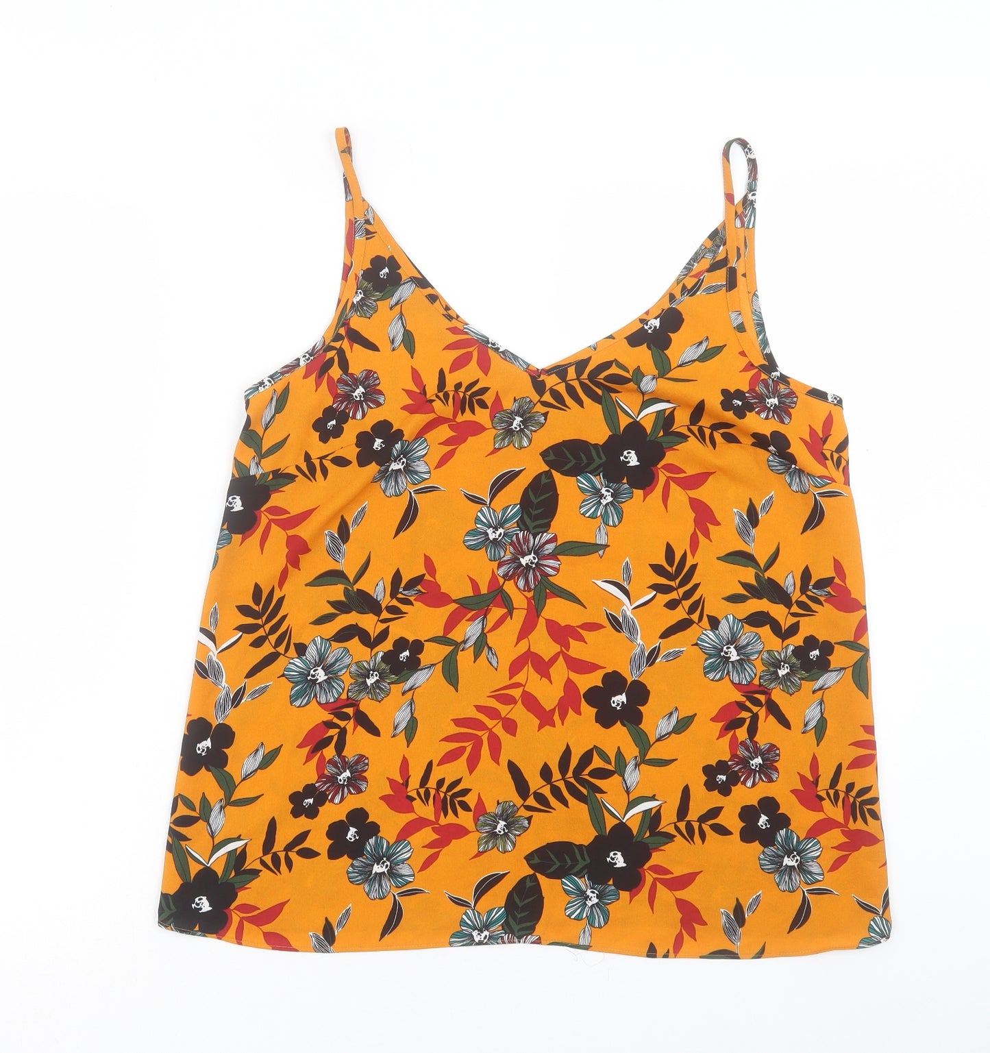 Matalan Womens Orange Floral Polyester Camisole Tank Size 12 V-Neck