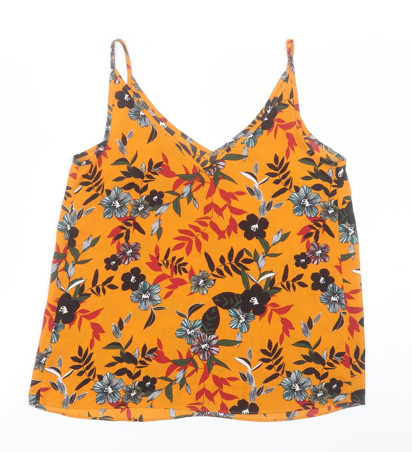 Matalan Womens Orange Floral Polyester Camisole Tank Size 12 V-Neck