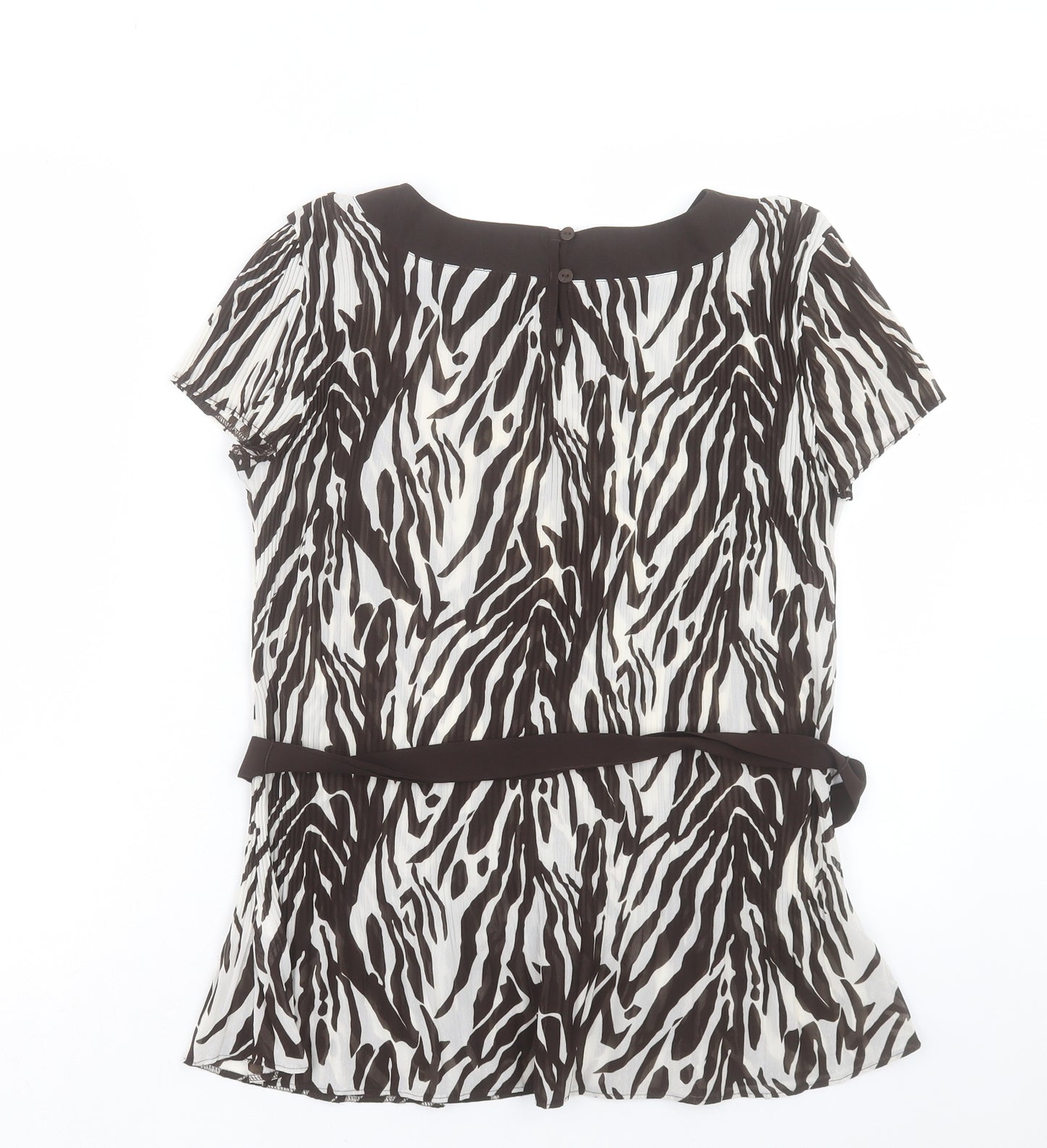 Marks and Spencer Womens Brown Geometric Polyester Basic T-Shirt Size 10 Boat Neck