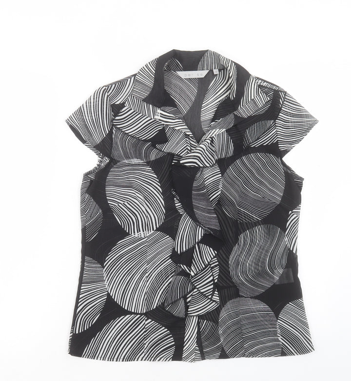 Per Se Womens Black Geometric Polyester Basic T-Shirt Size 12 V-Neck