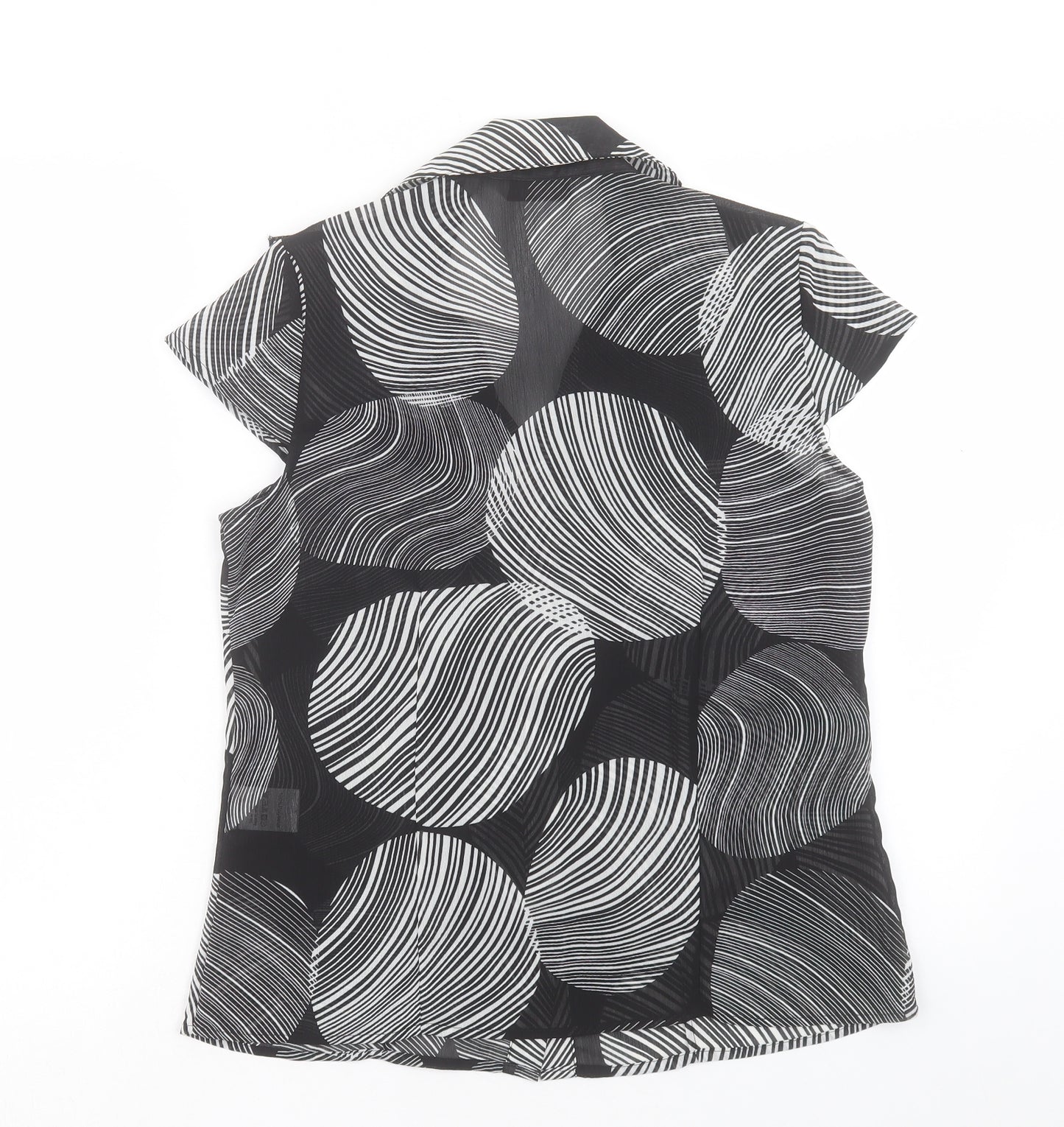 Per Se Womens Black Geometric Polyester Basic T-Shirt Size 12 V-Neck