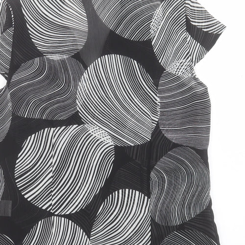 Per Se Womens Black Geometric Polyester Basic T-Shirt Size 12 V-Neck