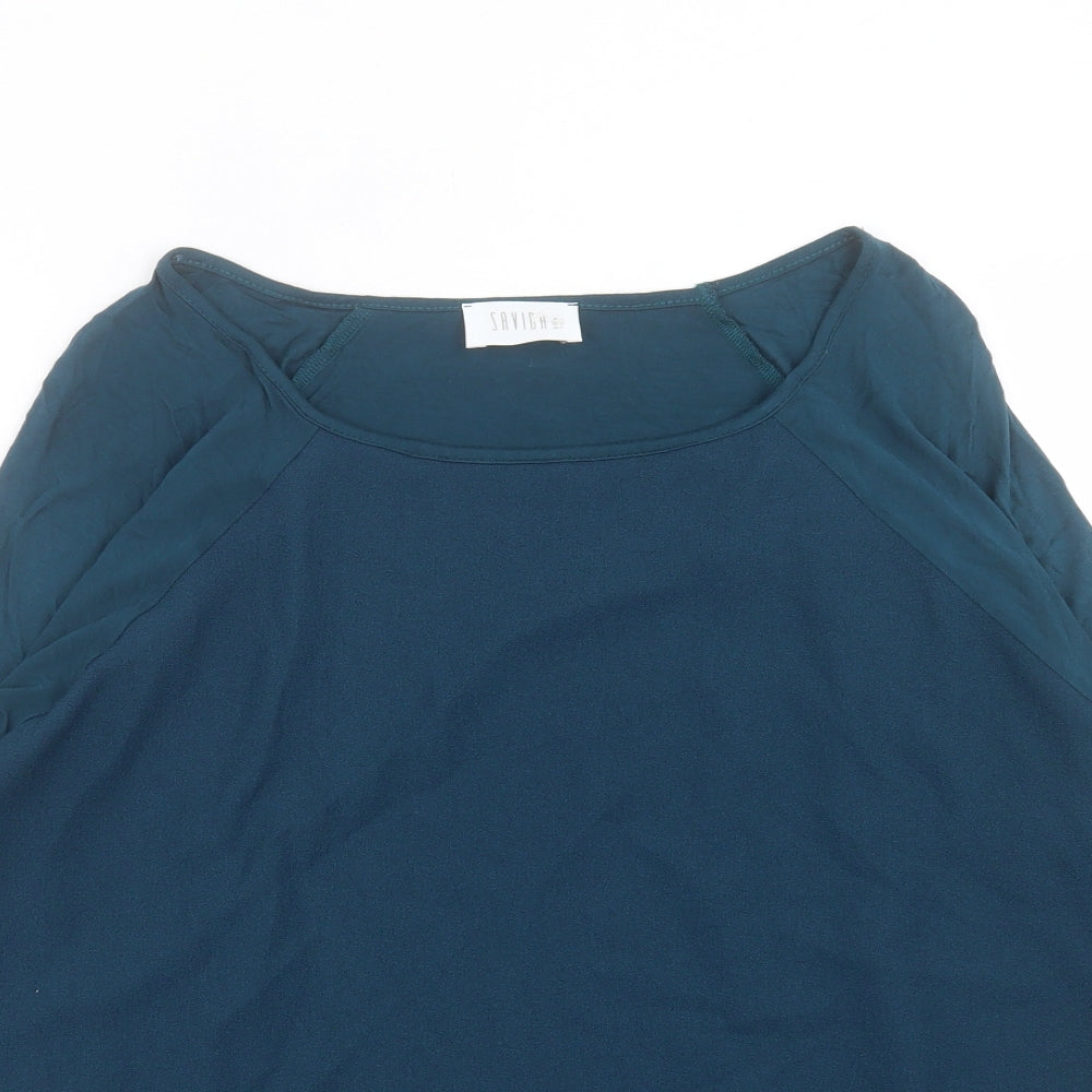SAVIDA Womens Green Viscose Basic T-Shirt Size 12 Boat Neck
