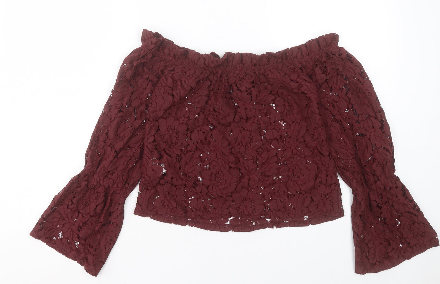 Missguided Womens Purple Polyester Basic T-Shirt Size 8 Off the Shoulder