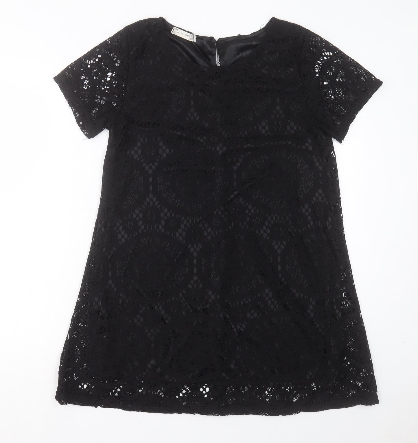 LUVA GIRL Womens Black Polyester A-Line Size L Boat Neck Button