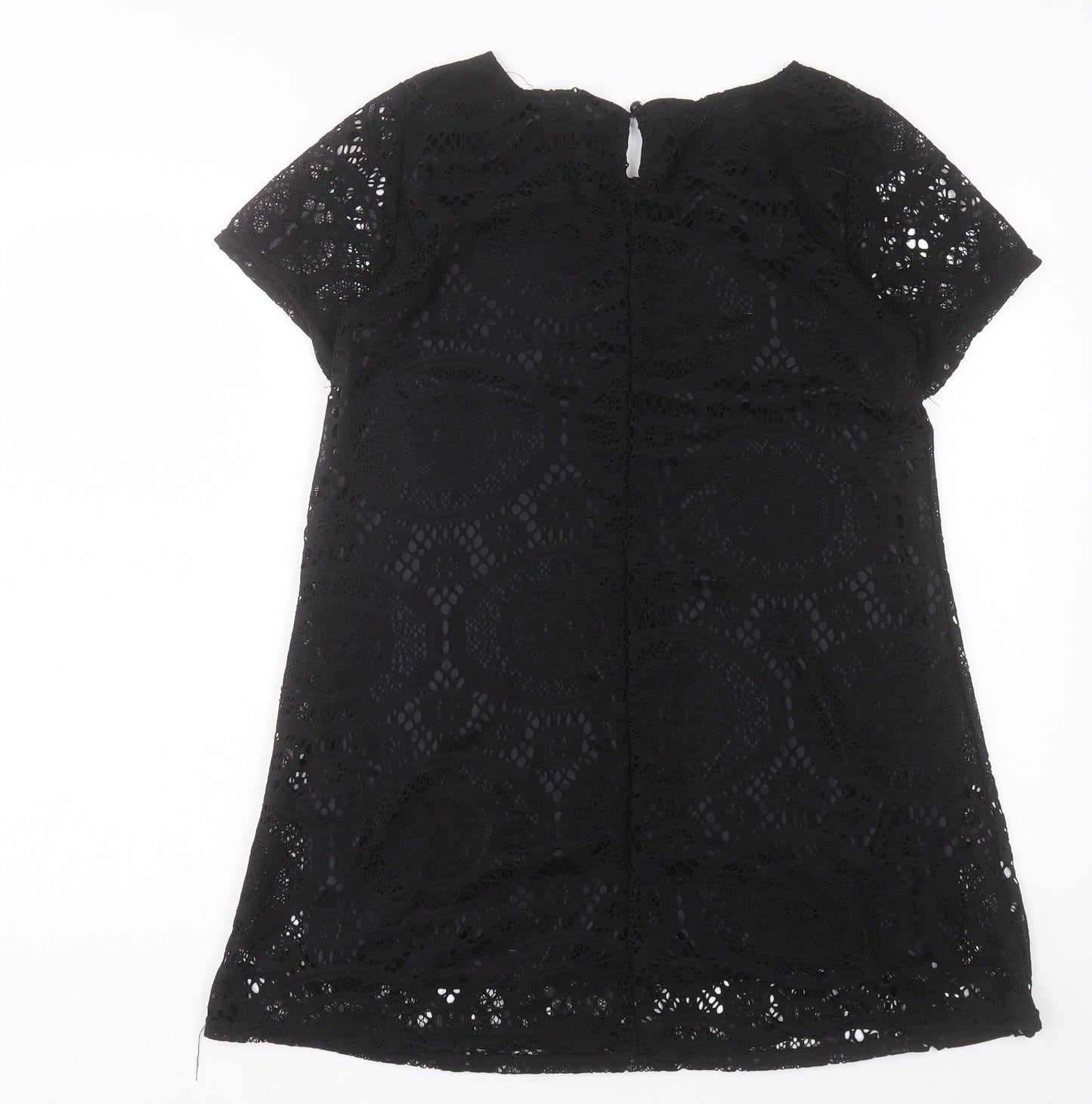 LUVA GIRL Womens Black Polyester A-Line Size L Boat Neck Button